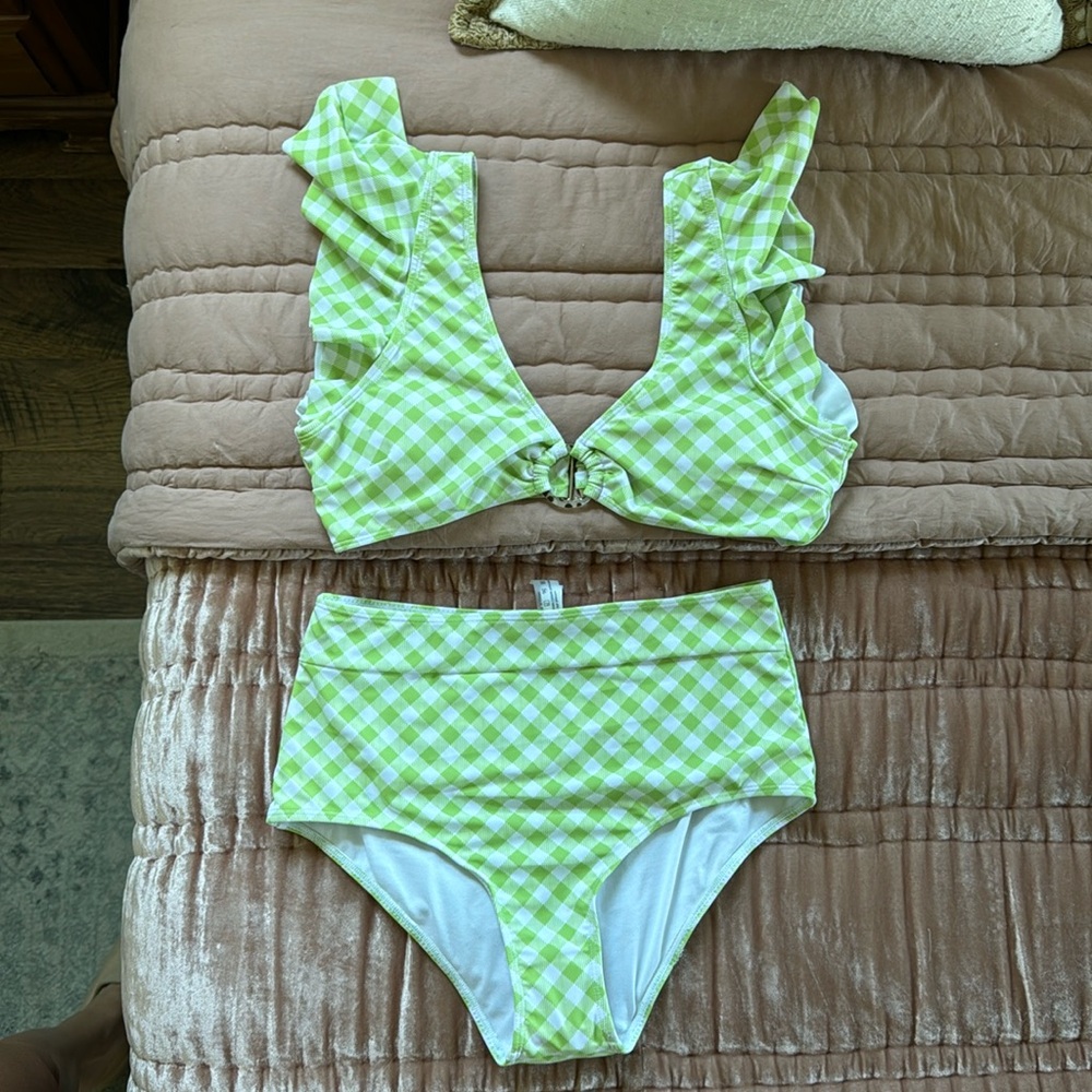 Green & White Gingham two piece - NWOT